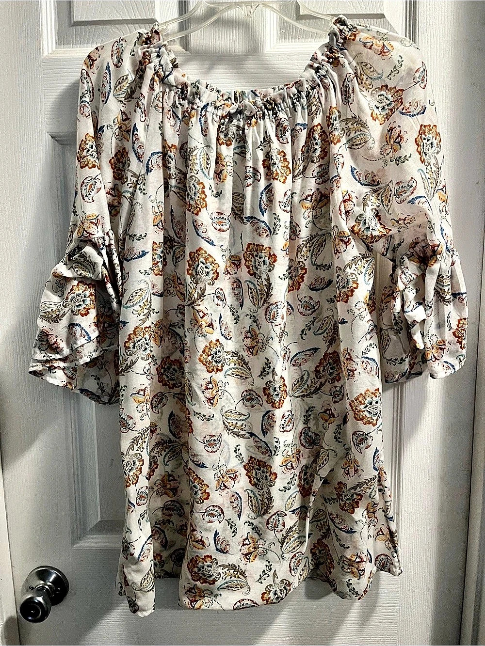 Beachlunchlounge Paisley Blouse in White & Orange Size XL Like New